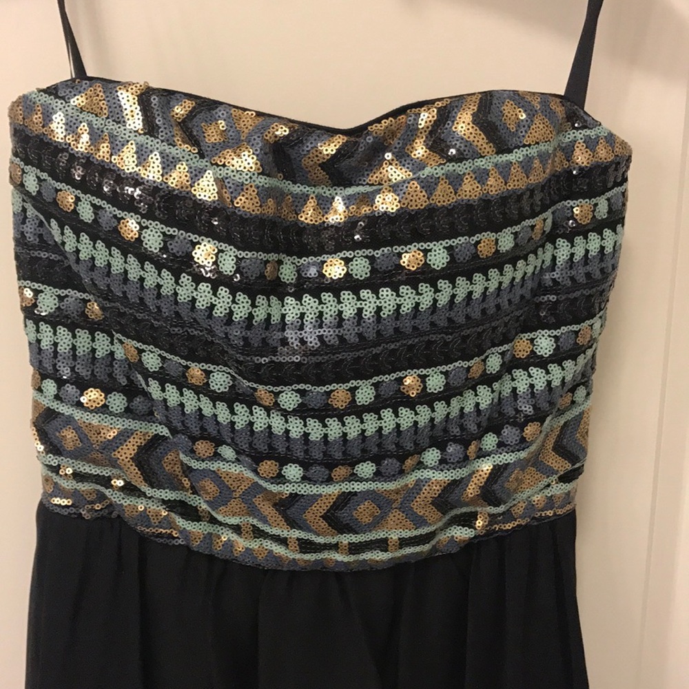 Sequin strapless chiffon high-low dress - Picture 3 of 5